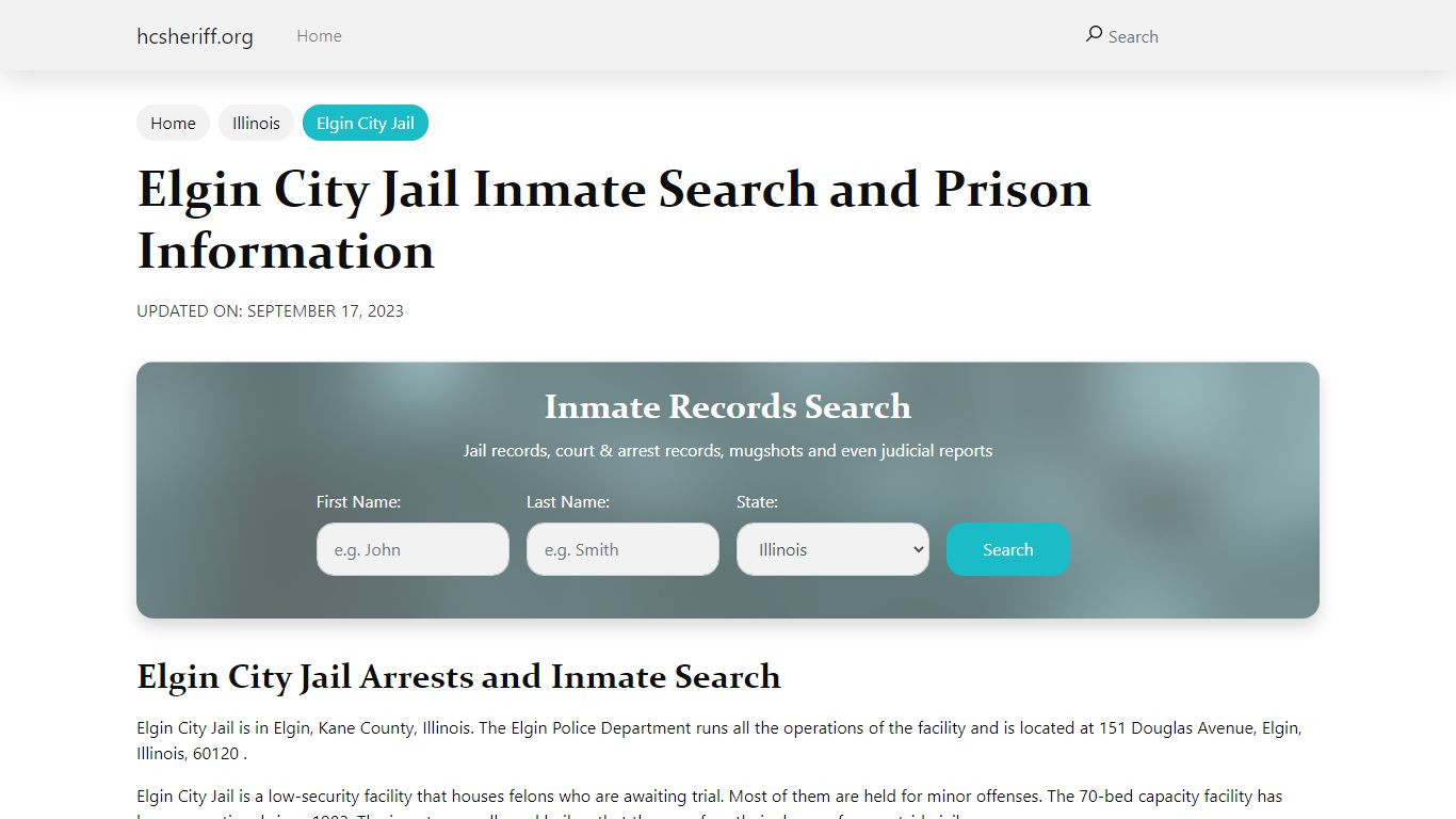 Elgin City Jail Inmate Search and Prison Information
