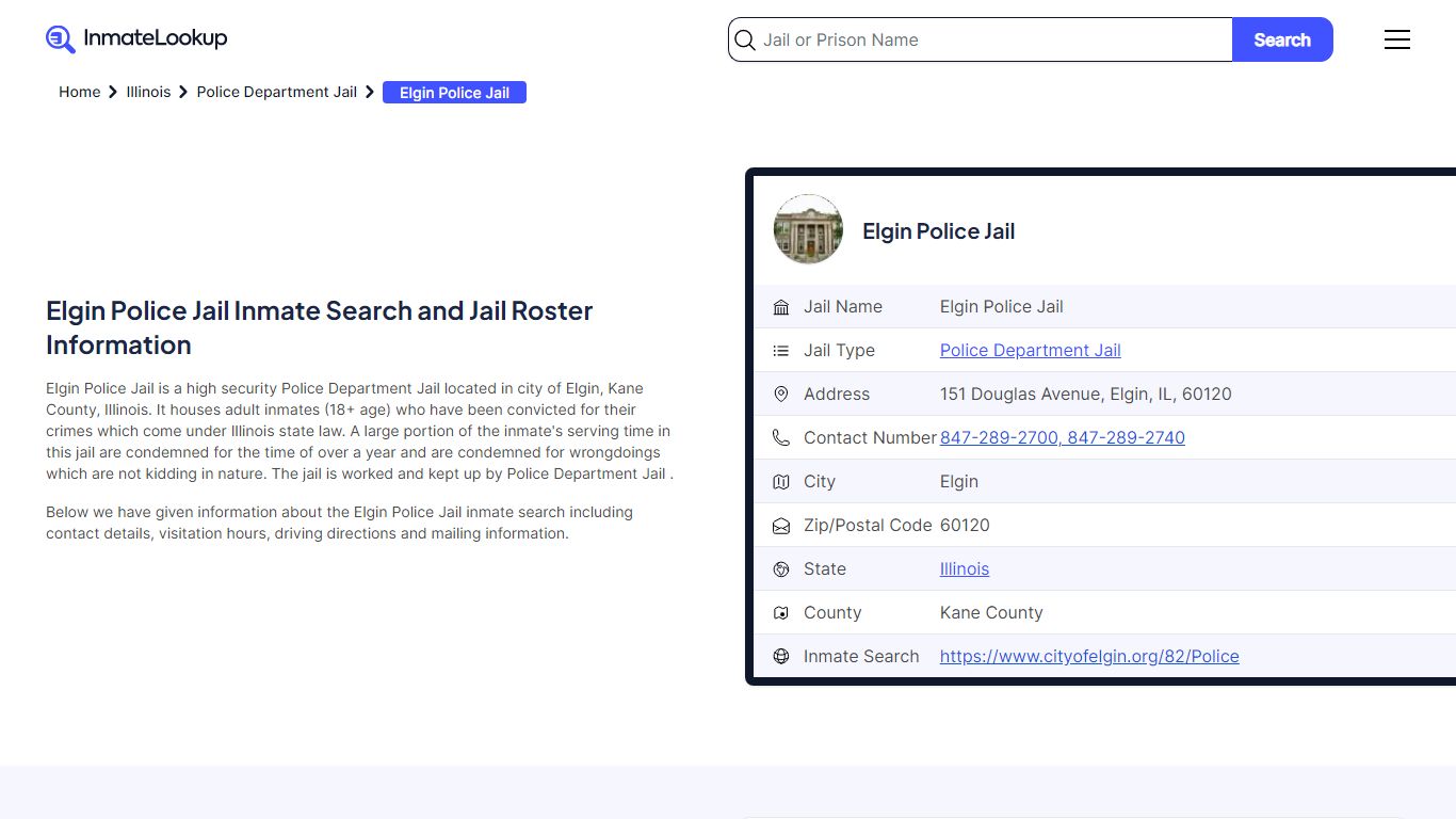 Elgin Police Jail Inmate Search and Jail Roster Information